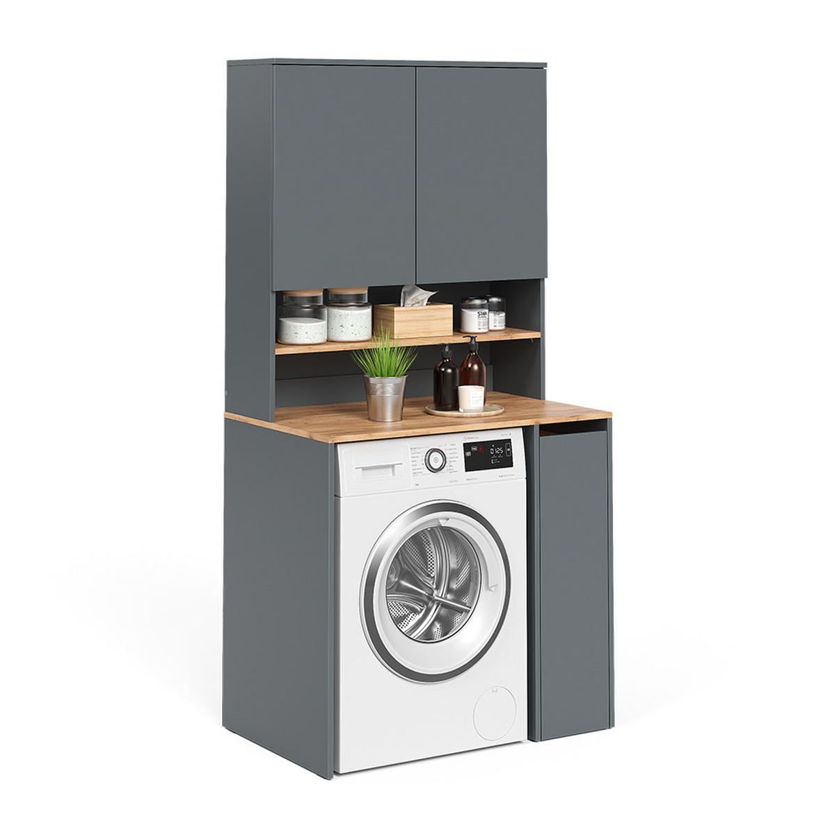 WASCHMASCHINENSCHRANK Viktor, Anthrazit/Goldkraft Eiche, 93.6 x 88.2 cm 2 Teile mit Rollregal - Honigeiche/Anthrazit, Holzwerkstoff (93.6/88.2/60cm) - Vicco
