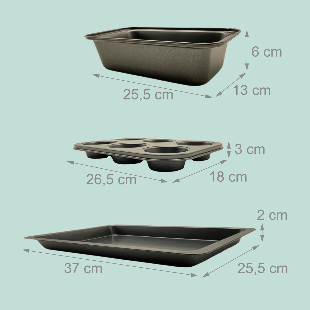 3-DIELNA sada na pečenie - antracitová, kov - Relaxdays
