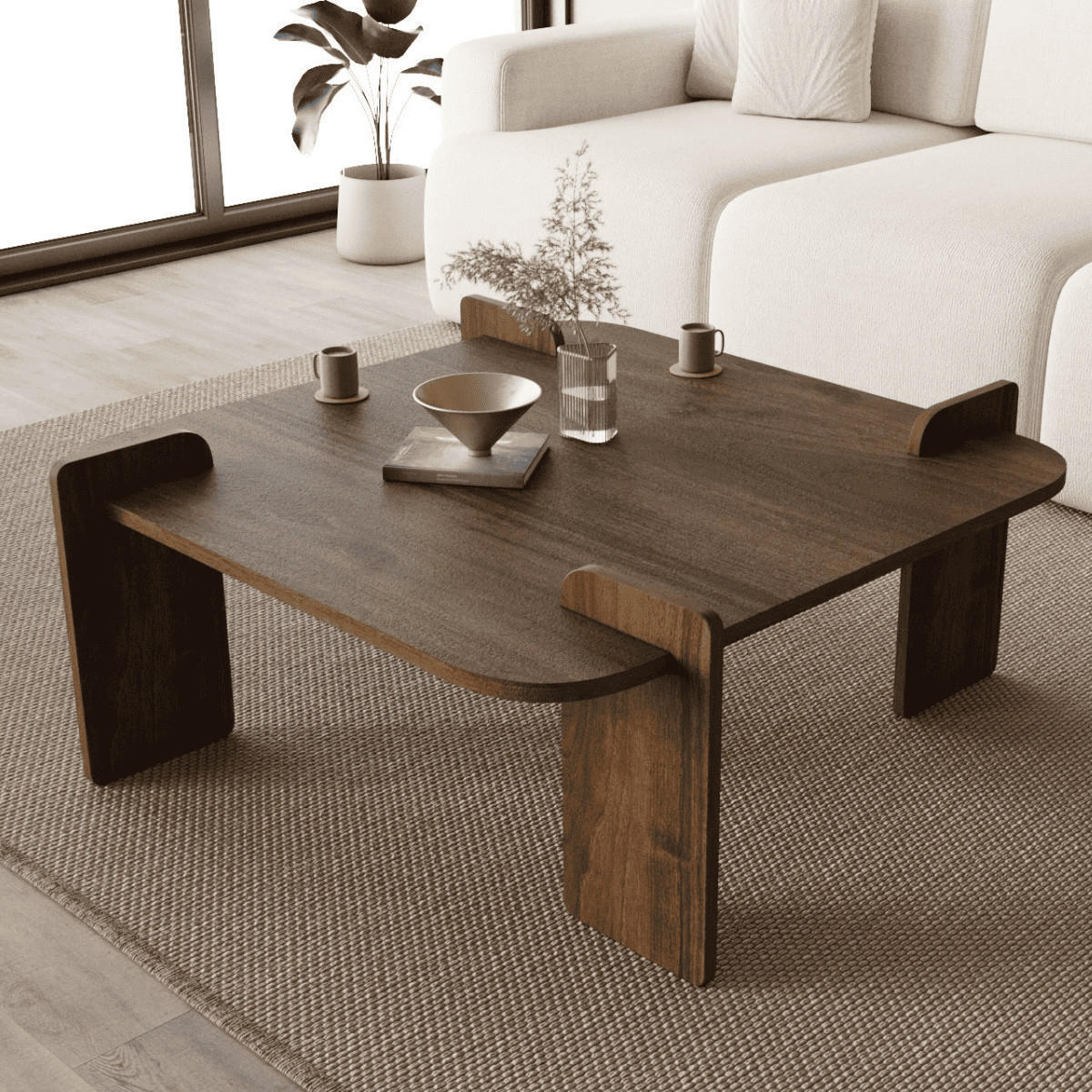 COUCHTISCH mit quadratischer platte 90/90/35 cm - Naturfarben, Holzwerkstoff (90/90/35cm) - Calicosy