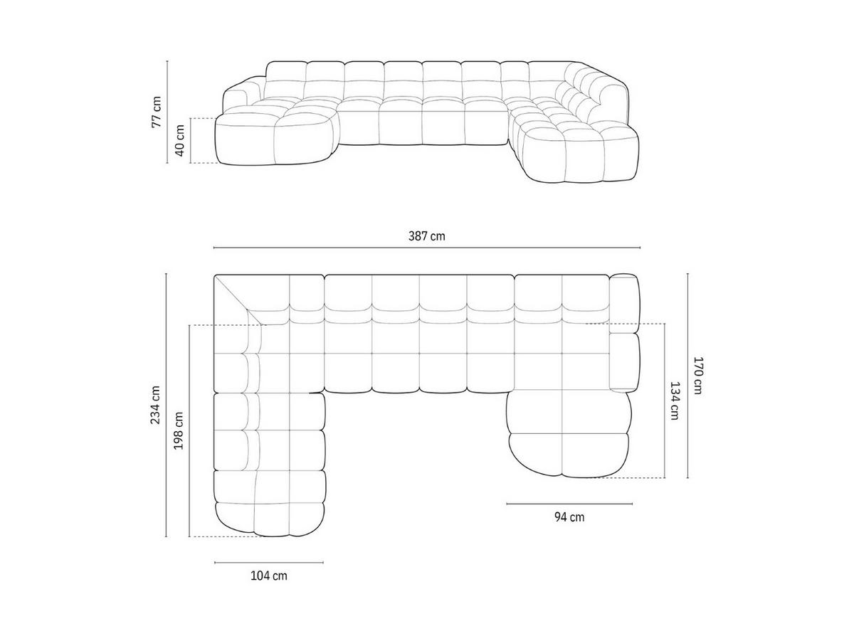 PANORAMASOFA links Lisa aus strukturiertem Stoff grün meliert 7 Sitzplätze - Grün, Textil (234/77/387cm) - Micadoni