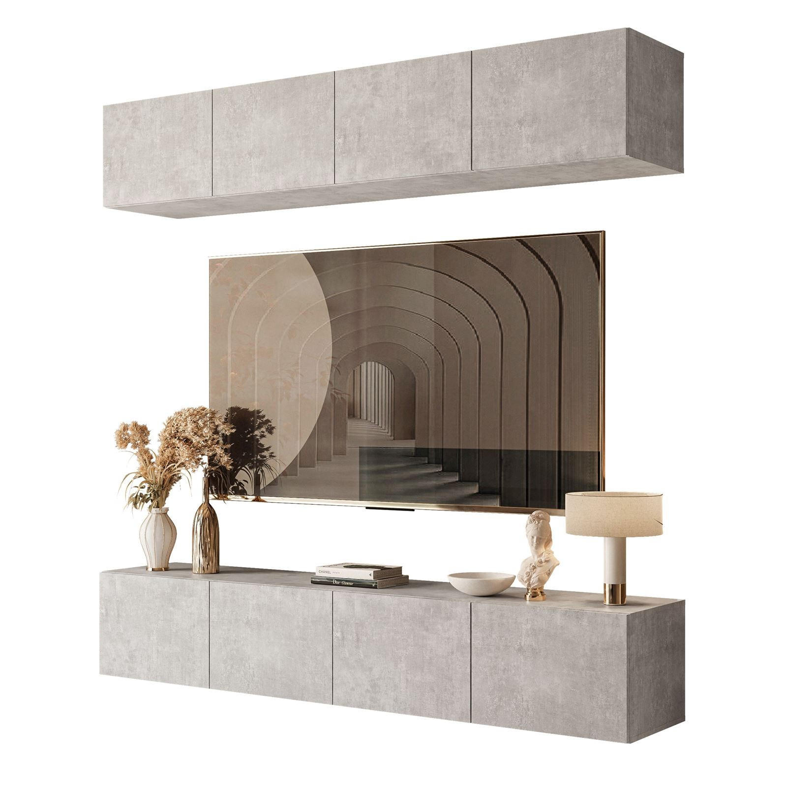 HÄNGENDE WOHNWAND COLGANTE BETON mit LED Beleuchtung - Grau, Holzwerkstoff (200/36/40cm) - Lookway