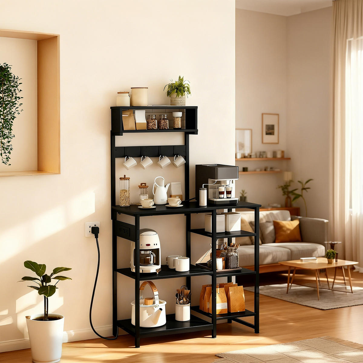 KUCHYNSKÁ pol. - čierna, kov/kompozitné drevo (40/151/82cm) - Relaxdays