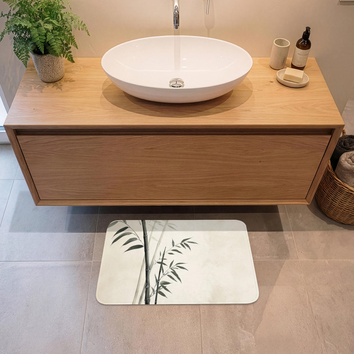 KOUPELNOVÁ PŘEDLOŽKA Japandi - Bambus - béžová 60x40 cm - ecru, textil/plast (60/40cm) - OnlyWow