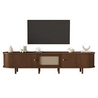 TV-LOWBOARD ovaler mit 1 Schublade und 2 Türen, Rattan-Design, MDF, dunkle Walnussfarbe - Braun, Holz/Metall (40/40/180cm) - GENKI LIVING