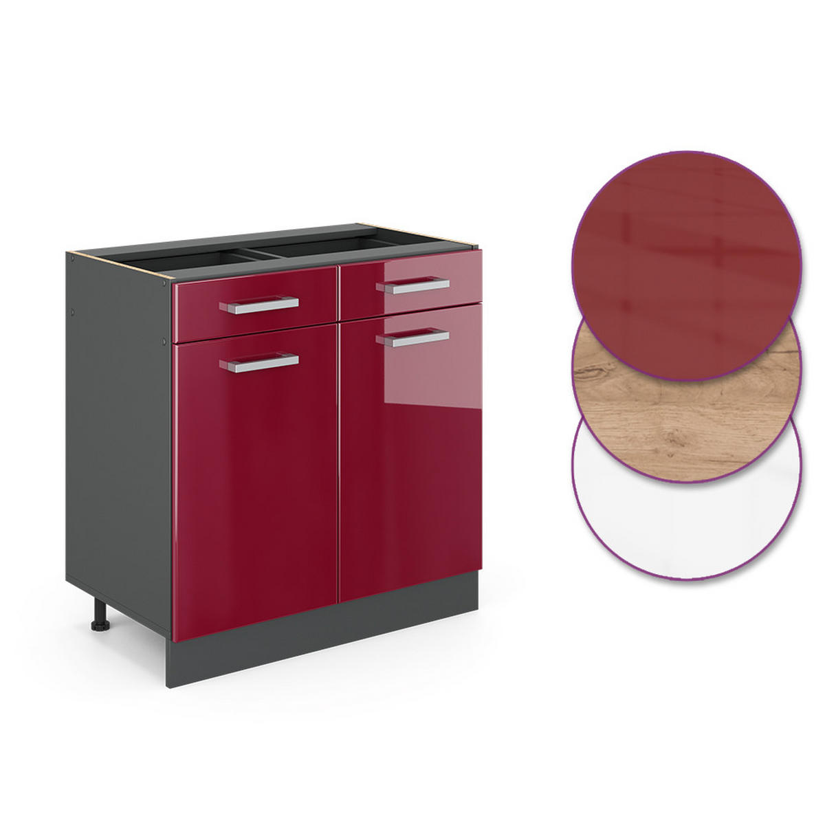 KÜCHENUNTERSCHRANK R-Line Rot Hochglanz 80 cm ohne Arbeitsplatte - Anthrazit/Rot, Holzwerkstoff (80/81.6/46cm) - Vicco