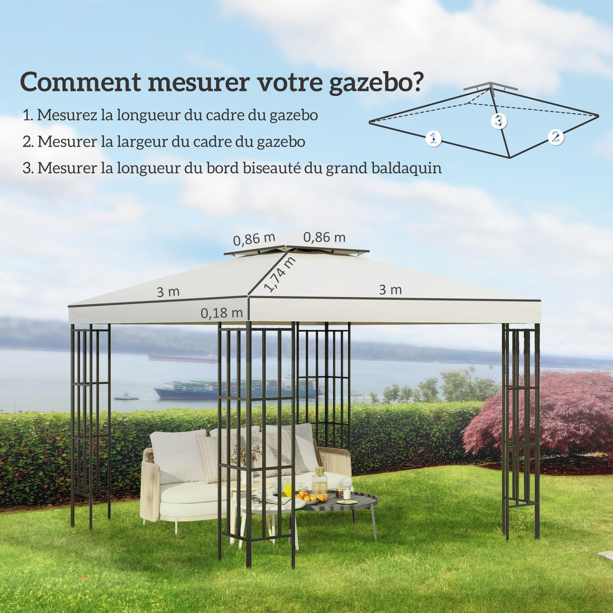 ERSATZDACH für Gartenpavillon DE-12560 3x3 m Creme - Creme, Textil (300/100/300cm) - ComfortXL