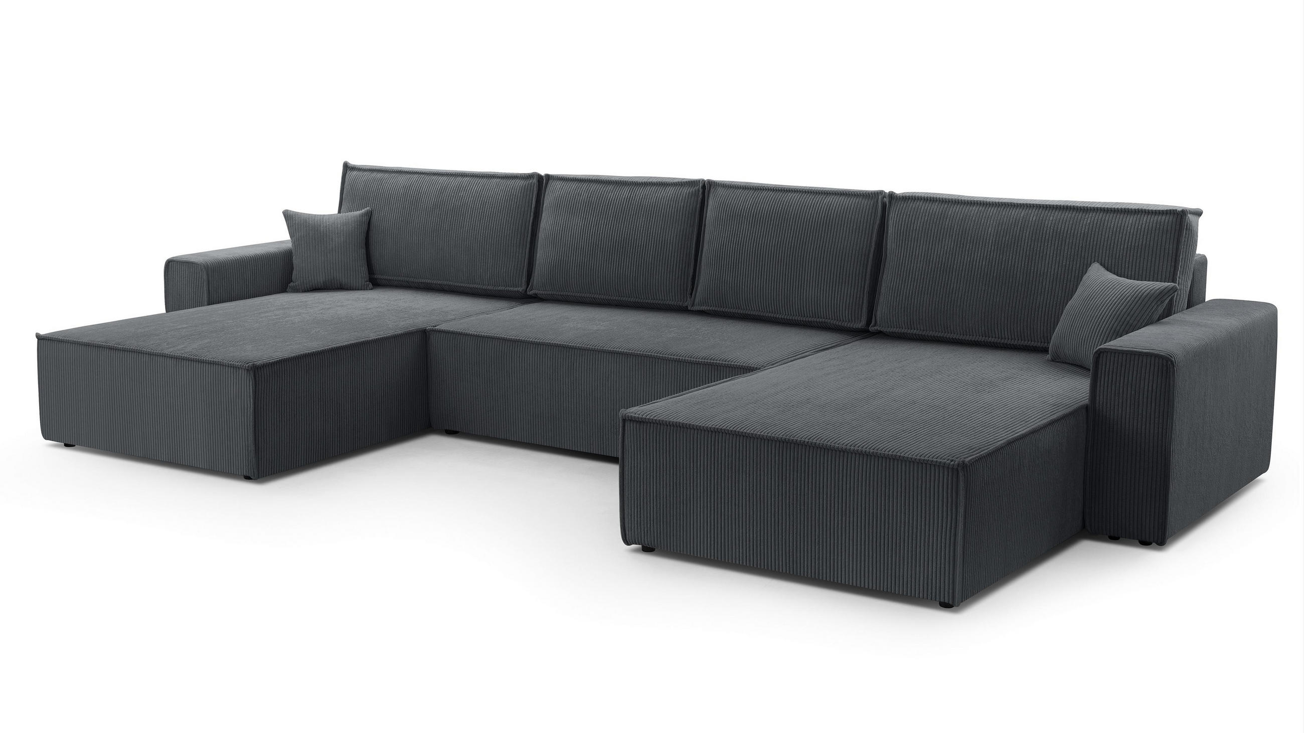 WOHNLANDSCHAFT Cedria Grau 389/145/85 cm mit Schlaffunktion - Schwarz/Grau, Kunststoff/Textil (389/85/145cm) - AX Living