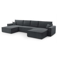 WOHNLANDSCHAFT Cedria Grau 389/145/85 cm mit Schlaffunktion - Schwarz/Grau, Kunststoff/Textil (389/85/145cm) - AX Living