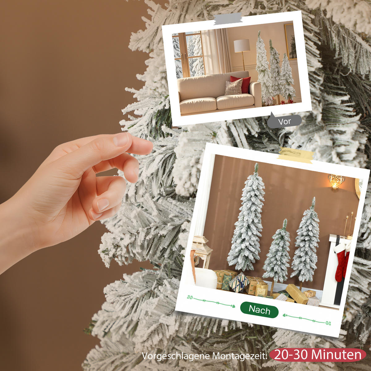 WEIHNACHTSBÄUME DE-41613 3er-Set schneebedeckt 90/120/150 cm Grün/Weiß - Weiß/Grün, Kunststoff (150cm) - ComfortXL