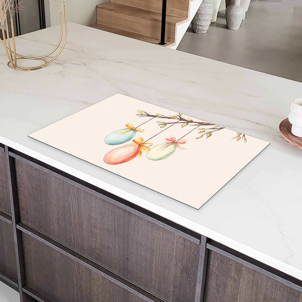 HERDABDECKPLATTE Osterkuchen - Schleife - Eier Induktionsmatte 83x51 cm - Creme, Kunststoff (83/51.5/0.2cm) - MuchoWow