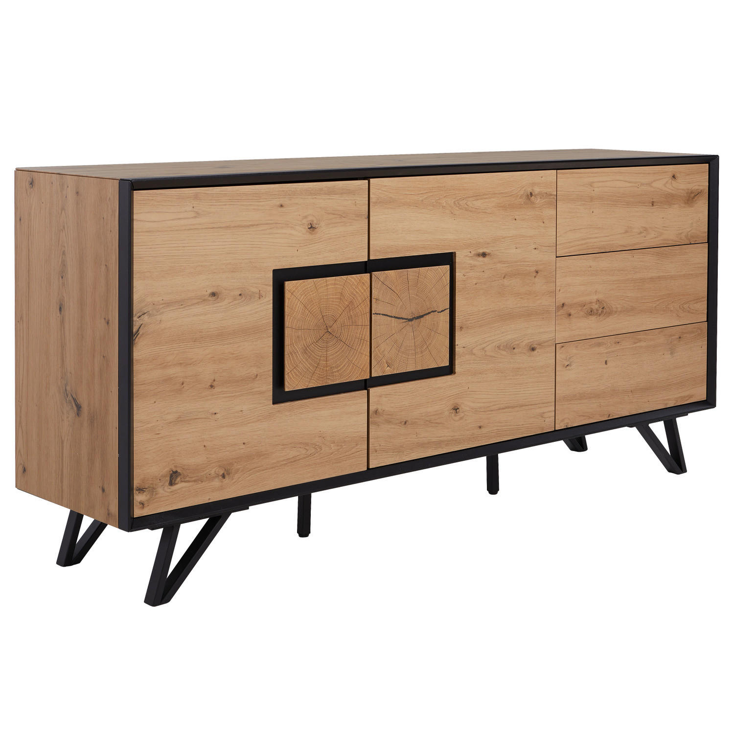 SIDEBOARD - Eiche Dekor / Schwarz - Schwarz/Braun, Holzwerkstoff/Metall (160/75/40cm) - home24