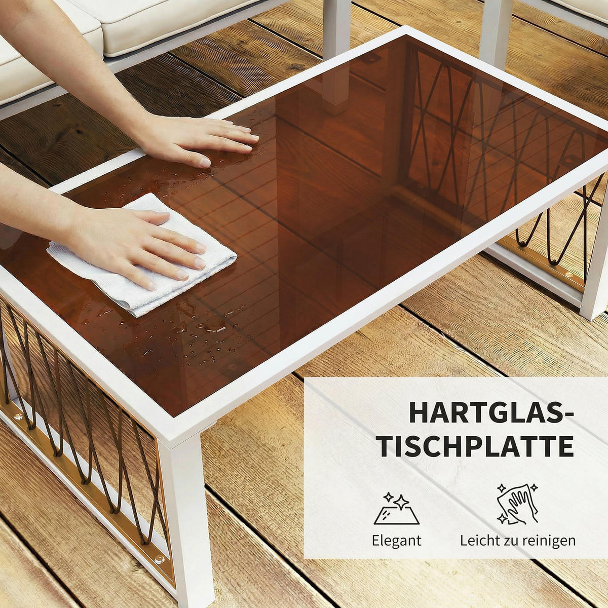 RATTAN-GARTENMÖBEL-SET 4er Set Metall PE-Rattan Cremeweiß - Creme/Braun, Textil/Metall - Outsunny