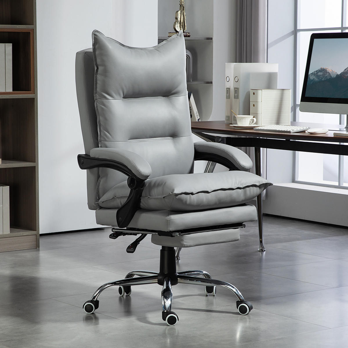 BÜROSTUHL mit Liegefunktion, ergonomisch Schreibtischstuhl Drehstuhl Hellgrau - Hellgrau, Kunststoff (72/130/66cm) - Vinsetto