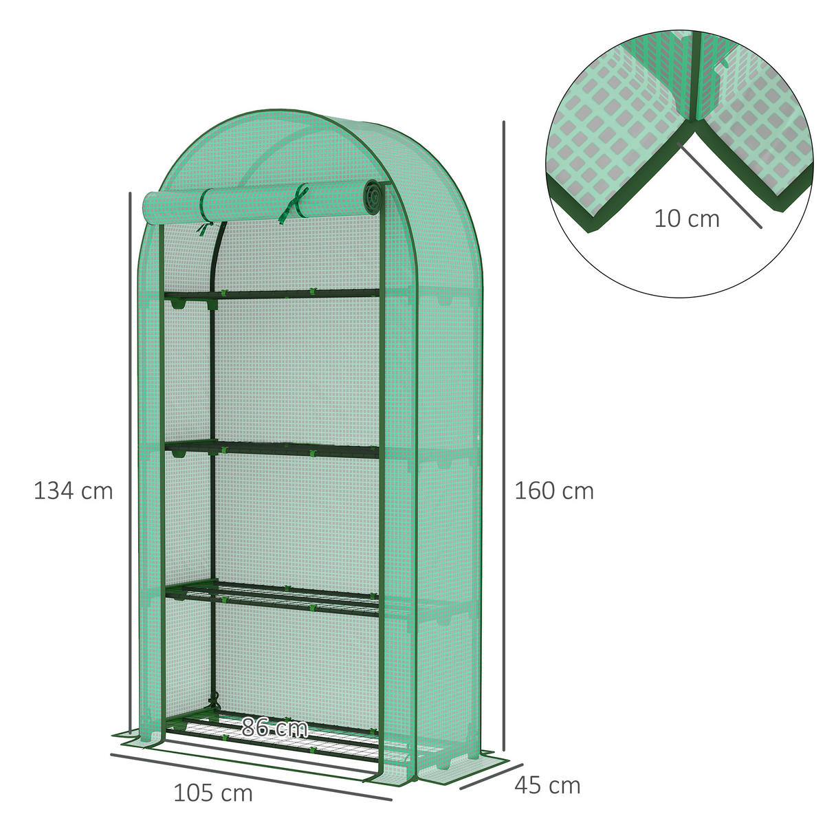 GEWÄCHSHAUS DE-12040 mit 4 Etagen & Rolltür Grün - Grün, Kunststoff (45/160/105cm) - ComfortXL