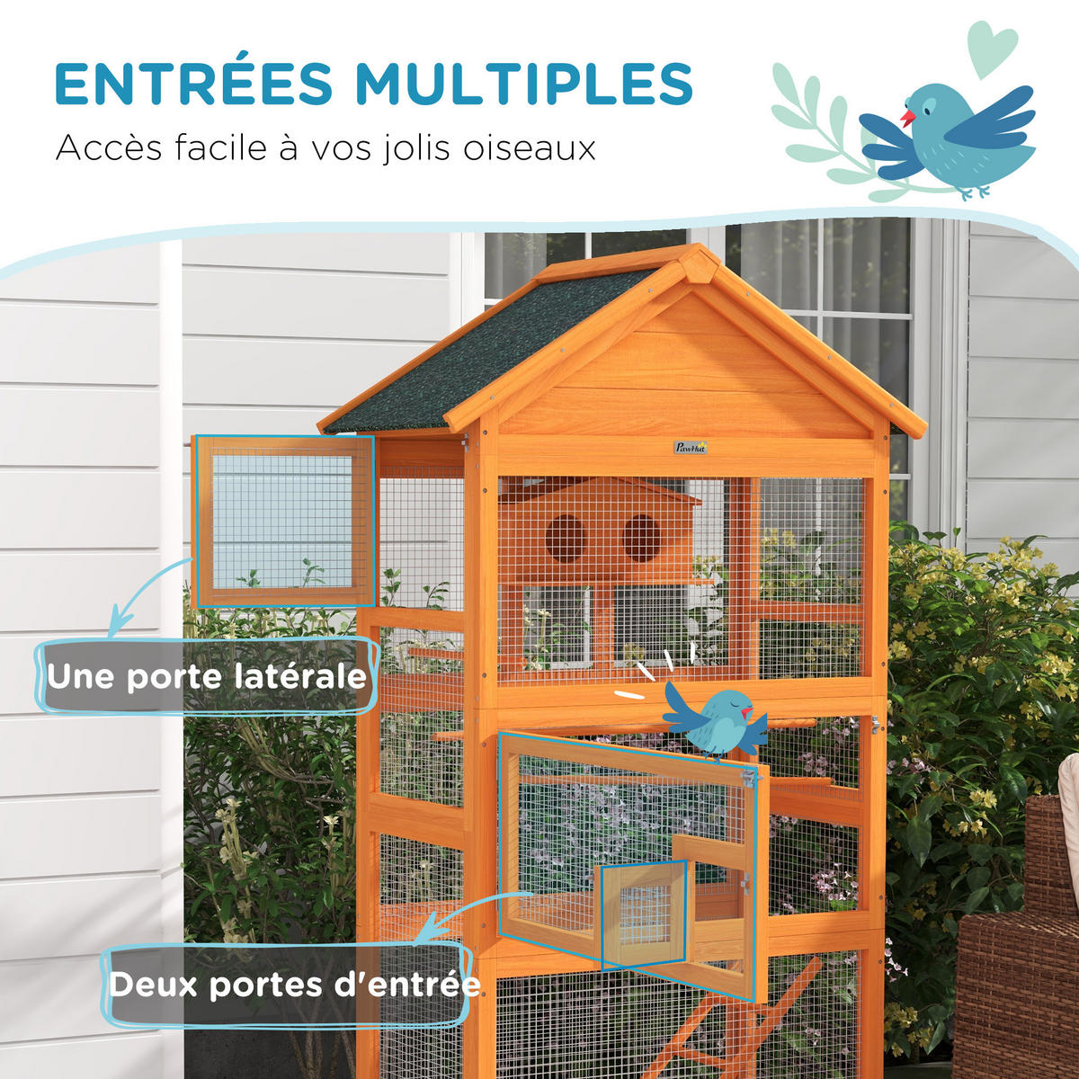 VOGELHAUS DE-17824 mit Spielbereich & wasserdichtem Dach Orange - Orange, Holz (52/171/92cm) - ComfortXL