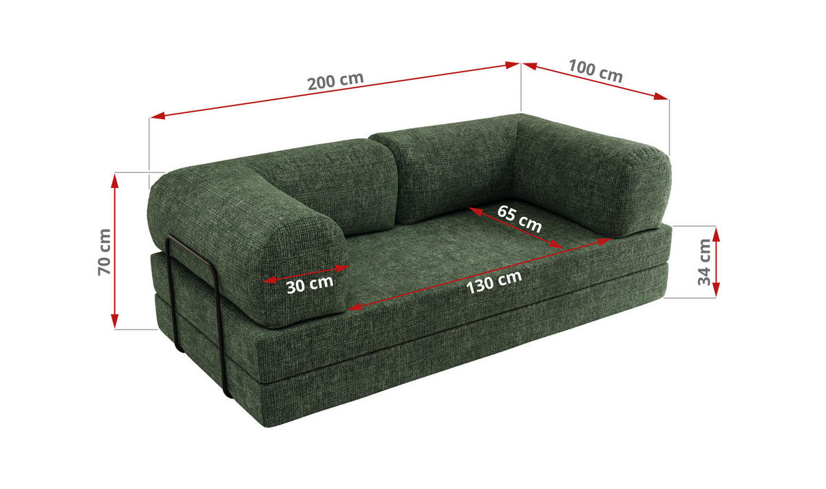TROJMIESTNA POHOVKA ORSETTO - Tmavozelená Hrubo tkaná ženilka - čierna/tmavozelená, kov/textil (200/70/100cm) - MKS