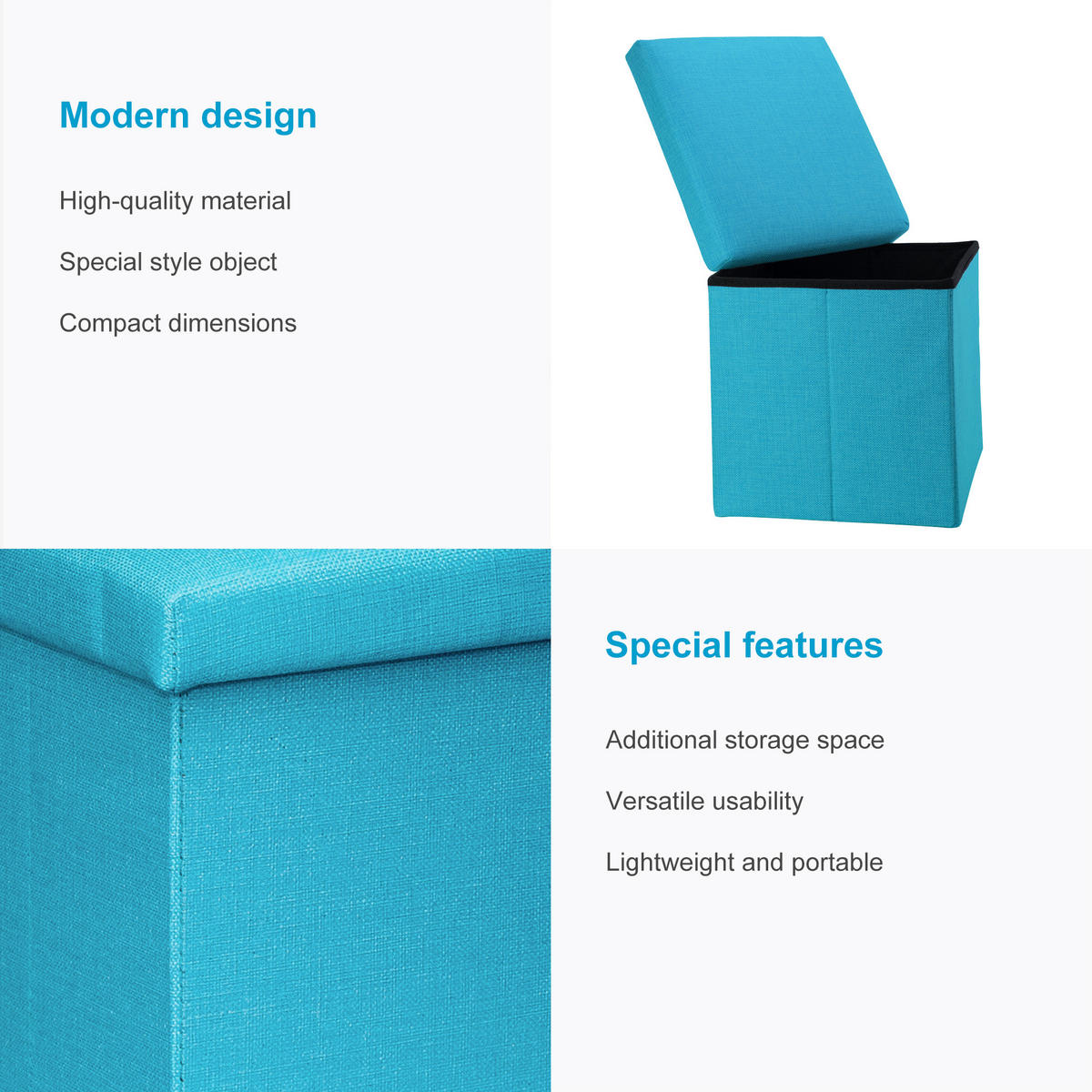 SITZBOX mit Stauraum 30/30/30 cm (Blau) - Hellblau, Textil (38/38/38cm) - Intirilife