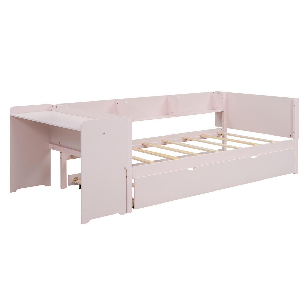 KINDERBETT 90/200 cm rosa mit ausziehbarem Bett und Schreibtisch - Rosa, Holz (90/200cm) - OKWISH