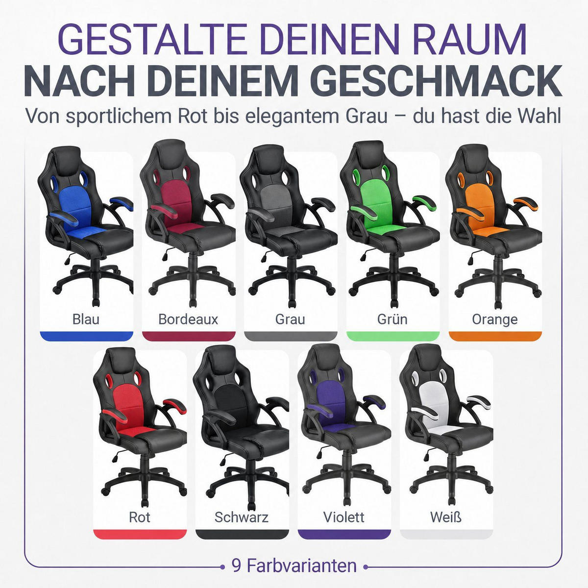 SCHREIBTISCHSTUHL Montreal Violett - Violett, Textil (47/111/52cm) - Juskys