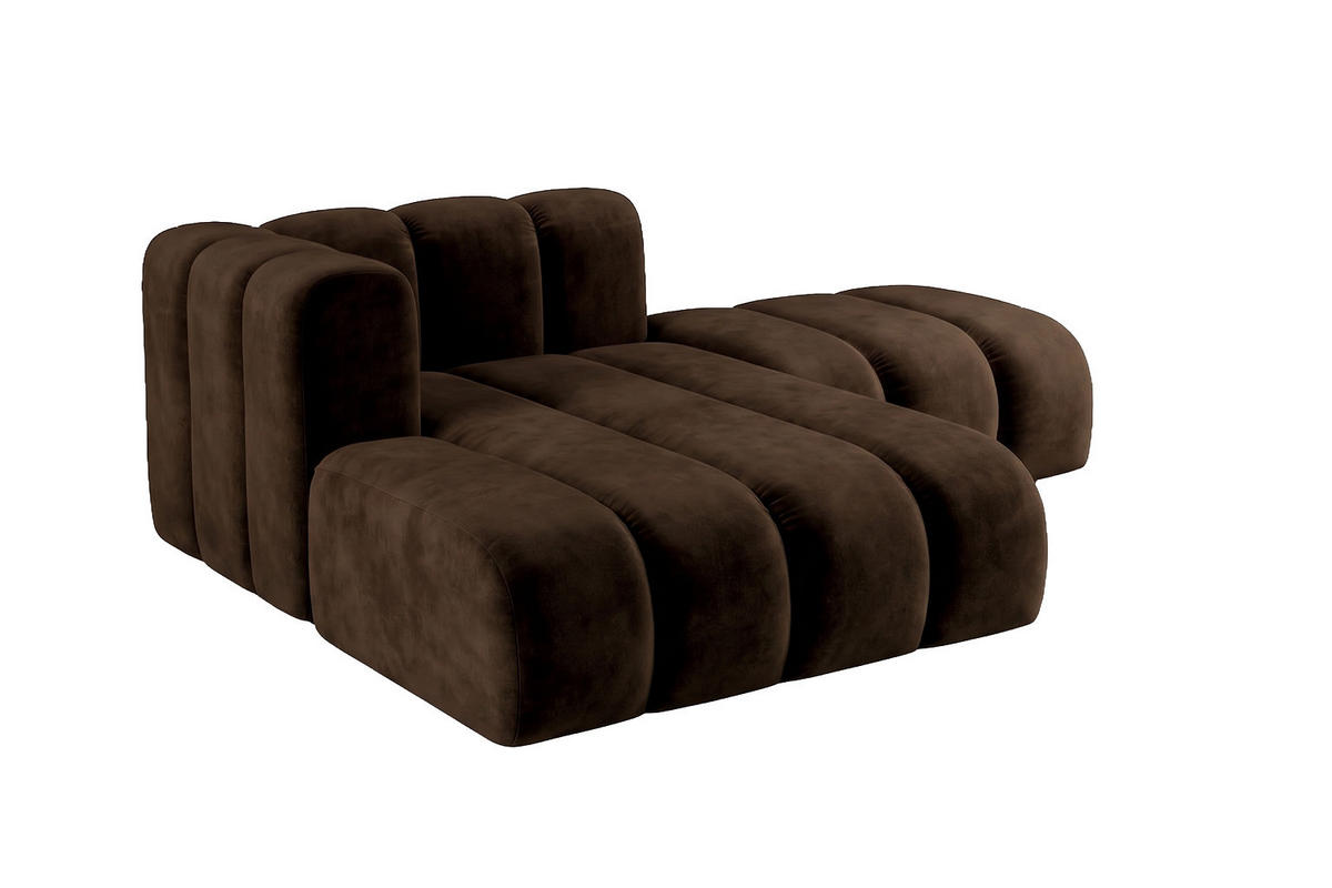 CHAISELONGUE Modulare Mit Hocker, Velvet-Stoff Riviera, Schokolade, Links, GRAND - Braun, Holz (204/179cm) - Kaiser Möbel