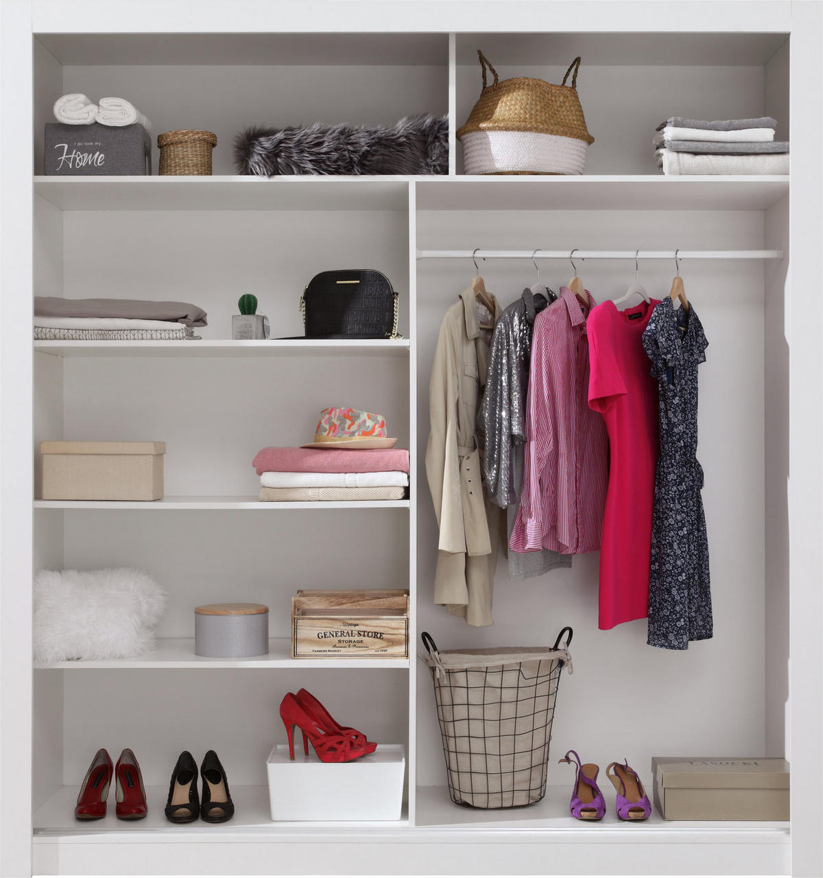 SCHWEBETÜRENSCHRANK MIRA 200/215/60cm 2-türig mit Spiegel Weiß - Weiß, Holzwerkstoff (200/215/60cm) - MASSENO