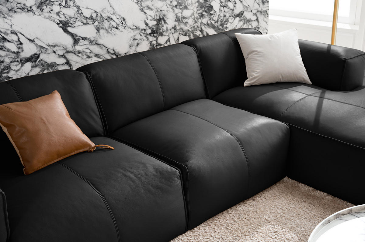 3-SITZER ECKSOFA mit Longchair - Schwarz, Leder/Kunststoff (284/173cm) - home24