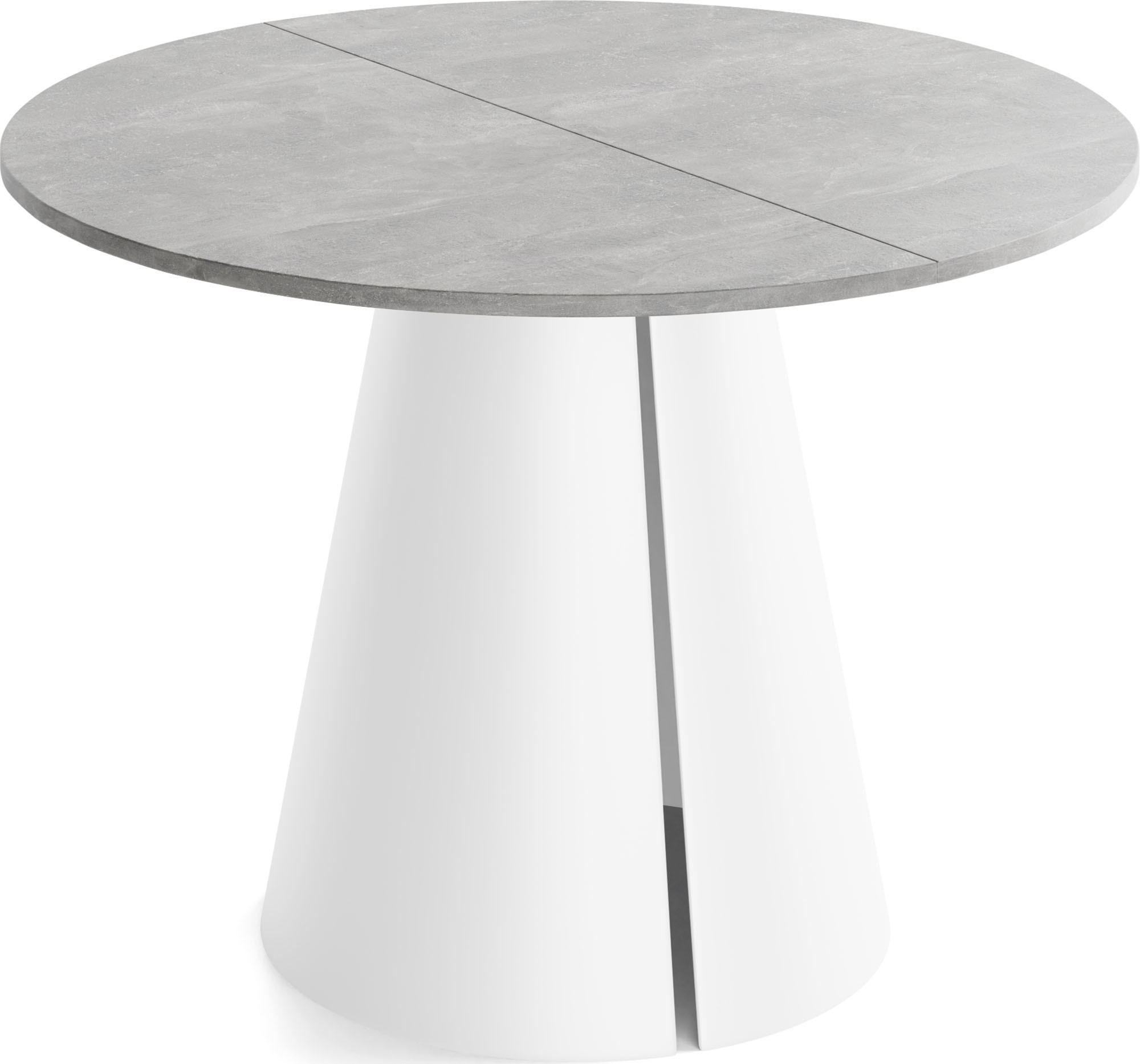 ESSTISCH Lamio runder ausziehbarer, Grauer Beton 100-180/100/76 cm - Hellgrau/Weiß, Holzwerkstoff/Metall (100/100/76cm) - WFL GROUP