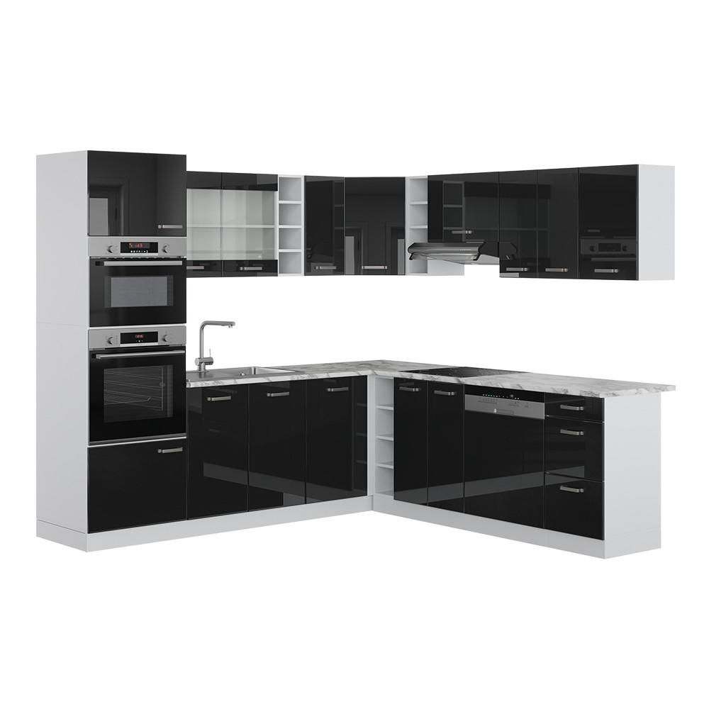 ECKKÜCHE R-Line Schwarz Hochglanz/Weiß 237 x 60 cm ohne AP - Schwarz Hochglanz/Weiß, Holzwerkstoff (247/81.6/46cm) - Vicco
