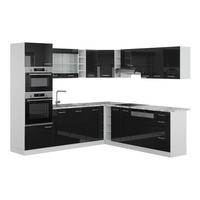 ECKKÜCHE R-Line Schwarz Hochglanz/Weiß 237 x 60 cm ohne AP - Schwarz Hochglanz/Weiß, Holzwerkstoff (247/81.6/46cm) - Vicco