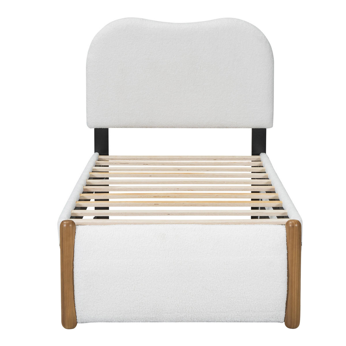 POLSTERBETT 90/200 cm mit ausziehbarem Rollbett und gepolstertem Kopfteil - Weiß, Textil (90/200cm) - BEAOK