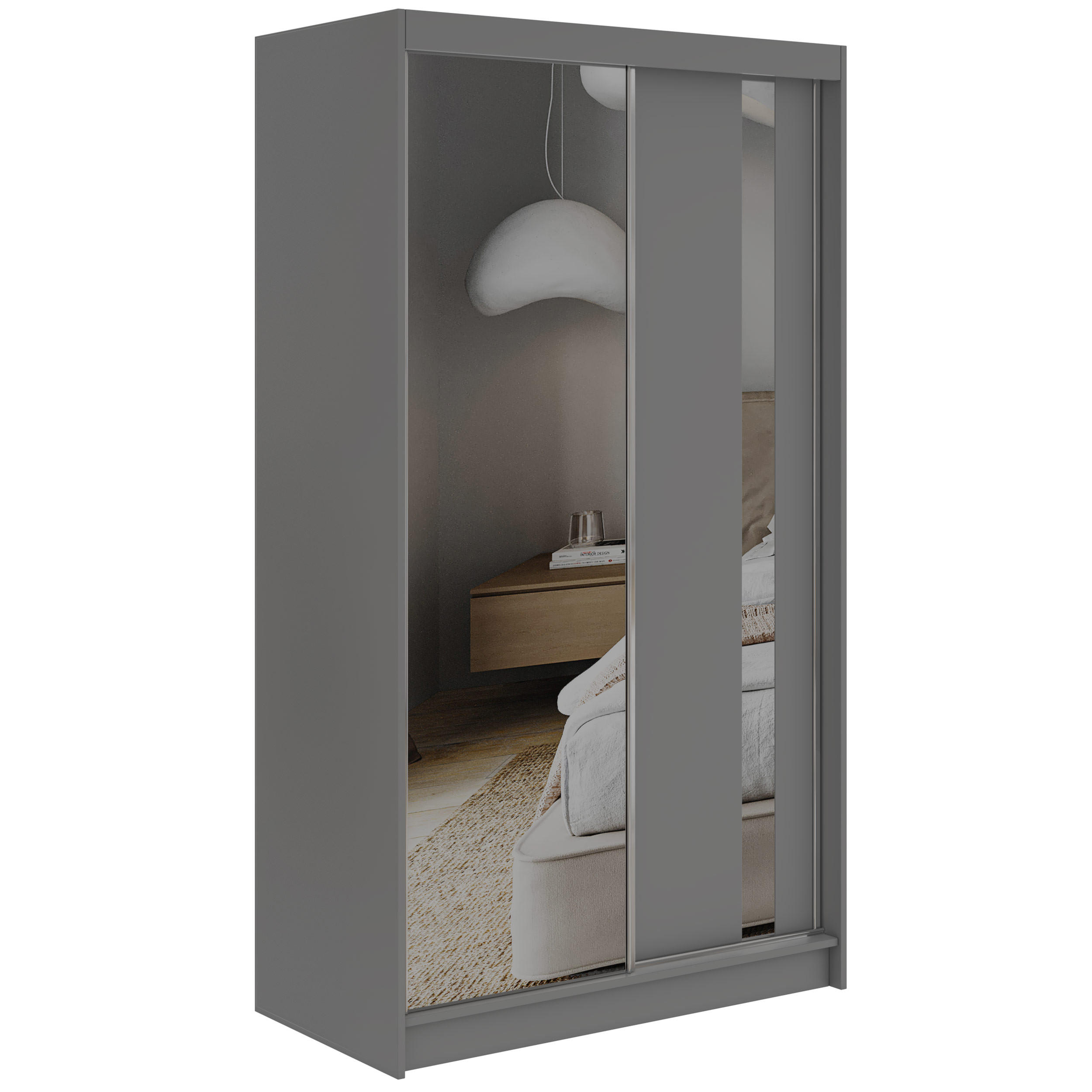SCHWEBETÜRENSCHRANK mit Schubladen 120 - GRECJA - Grau mit Spiegel - Alufarben/Grau, Holzwerkstoff/Metall (120/216/61cm) - MKS