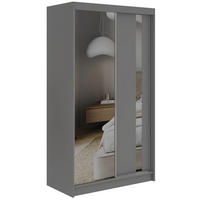 SCHWEBETÜRENSCHRANK mit Schubladen 120 - GRECJA - Grau mit Spiegel - Alufarben/Grau, Holzwerkstoff/Metall (120/216/61cm) - MKS