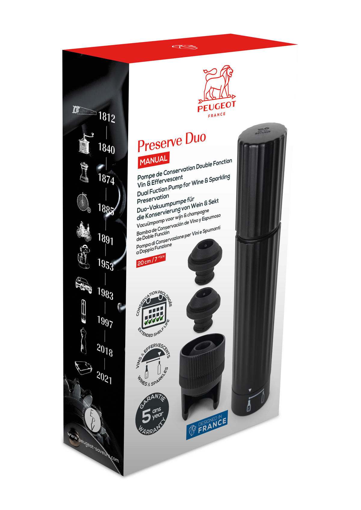 WEINPUMPE Preserve Duo ABS Kunststoff Doppelfunktion für Wein und Sekt - Schwarz, Kunststoff (4/20/4cm) - PEUGEOT