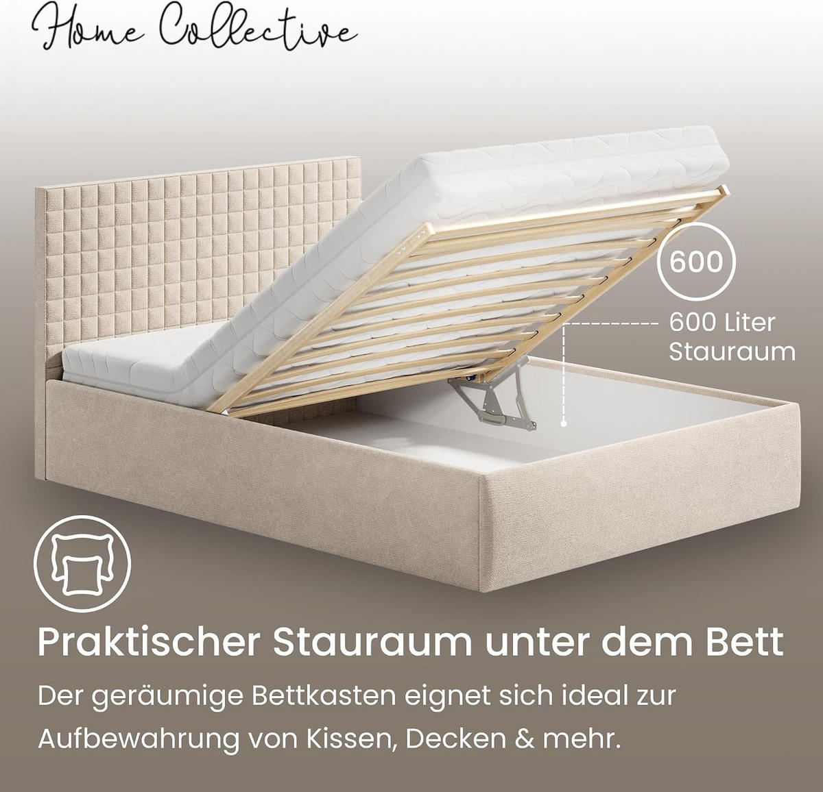 POLSTERBETT VARDO-Stoff 140x200 cm in Beige - Beige, Textil (140/200cm) - Home Collective