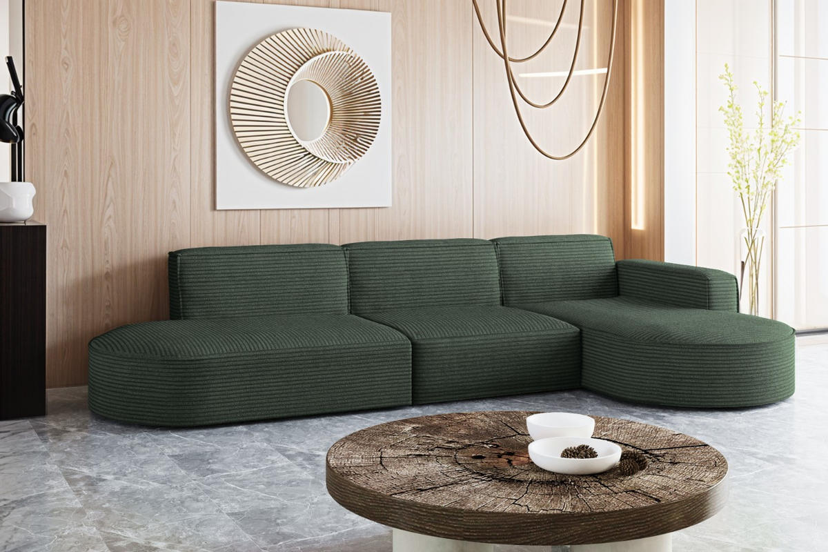 ECKSOFA Designer, Sofa L form MODENA 302 cm stoff Poso Grün Rechts - Grün, Holz (302/296cm) - Kaiser Möbel