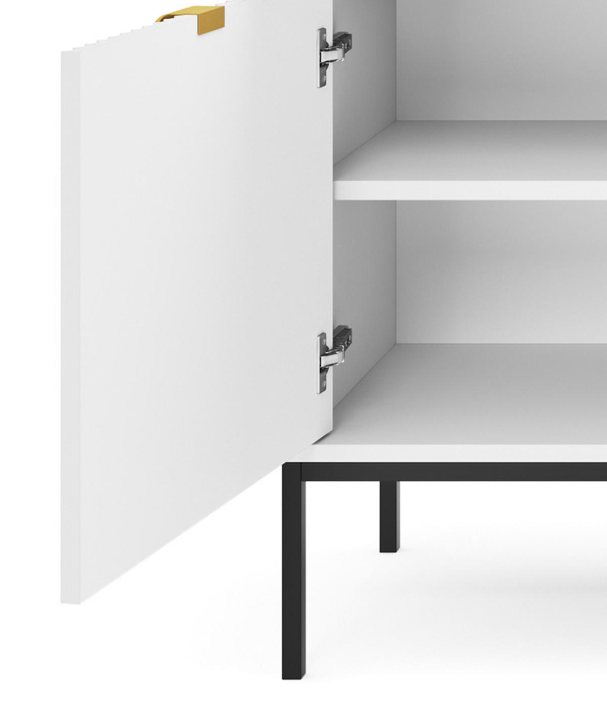 KOMMODE NOVA - KSZ154, Geriffelte Fronten, goldene Griffe 154x39x83 cm Weiß - Schwarz/Weiß, Holzwerkstoff/Kunststoff (154/83/39cm) - DomoHome