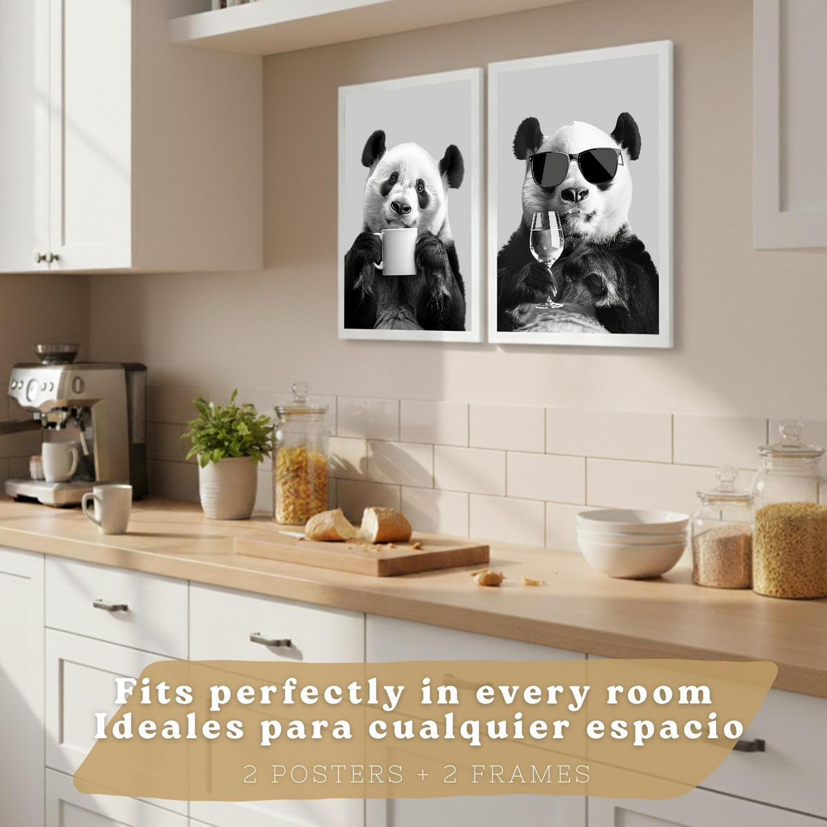 PLAKAT Sada 2 Panda Bears A4 Bílý rám - bílá, papír (29.7/1/21cm) - Nacnic