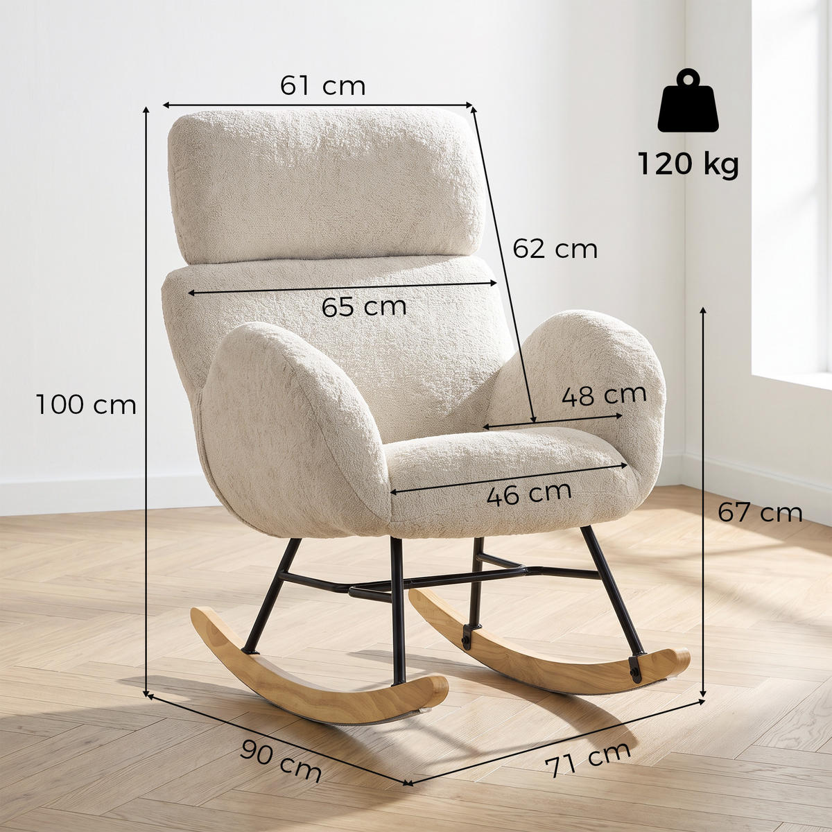 SCHAUKELSTUHL Polyester Cremeweiß - Dunkelgrau/Walnussfarben, Holz/Textil (71/100/90cm) - HOMCOM