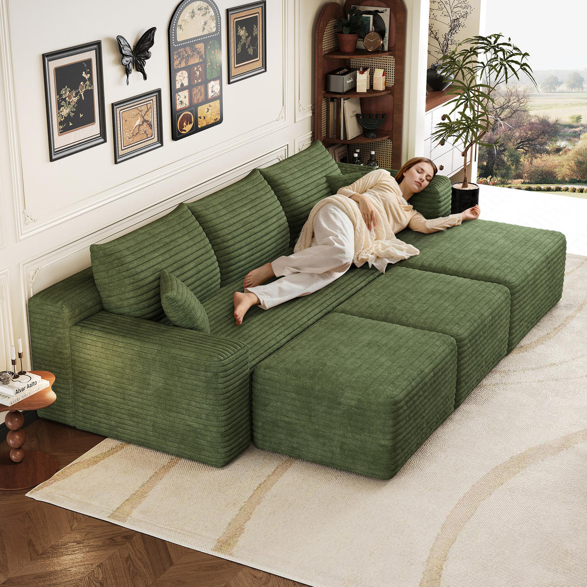 WOHNLANDSCHAFT Cord Grün ohne Montage - Grün, Textil (241/58/151cm) - WISHDOR