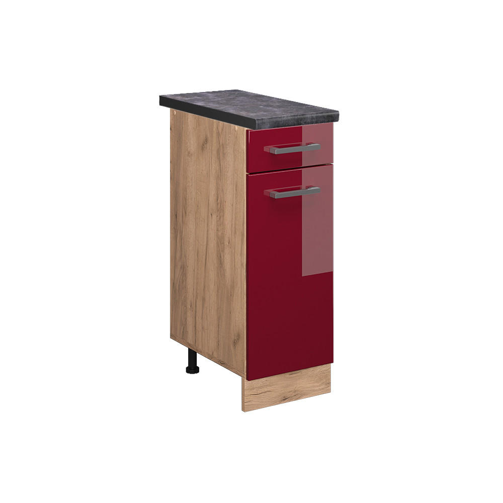 KÜCHENUNTERSCHRANK R-Line Rot Hochglanz 30 cm , AP Anthrazit - Honigeiche/Bordeaux, Holzwerkstoff (30/81.6/60cm) - Vicco