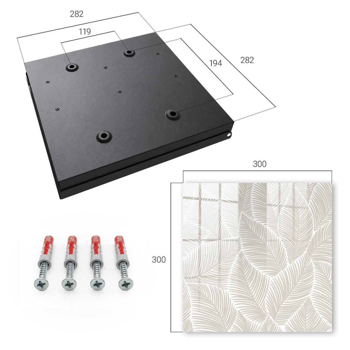 SCHLÜSSELBOX Schwarz 30x30 cm- Türöffnung nach rechts - Friedliche Blätter - Beige, Metall (30/30/5cm) - TULUP