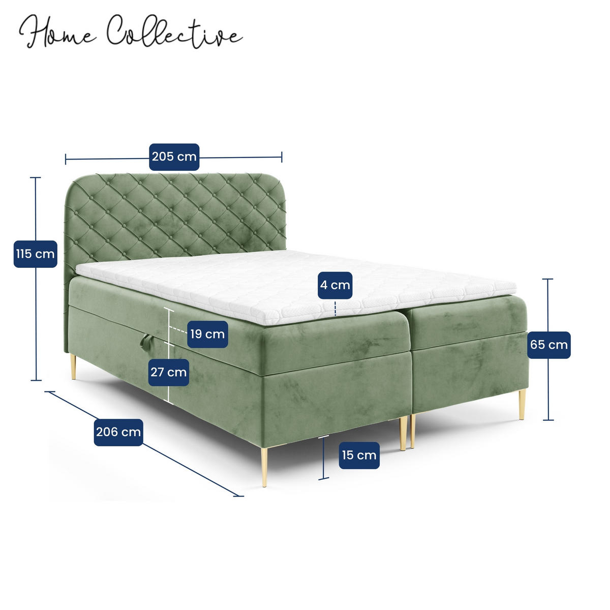 BOXSPRINGBETT mit zwei Bettkasten 200x200 cm in Salbeigrün - Salbeigrün, Textil (200/200cm) - Home Collective
