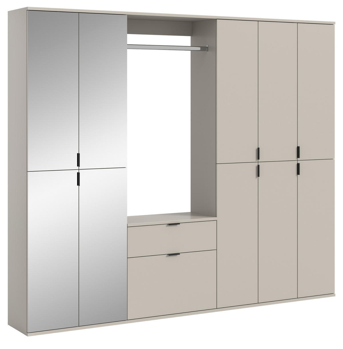 GARDEROBEN-SET Kaschmir 213 x 193 cm, Garderobenschrank mit Spiegel - Kaschmir/Schwarz, Glas/Holzwerkstoff (213/193/34cm) - Inn.Furn