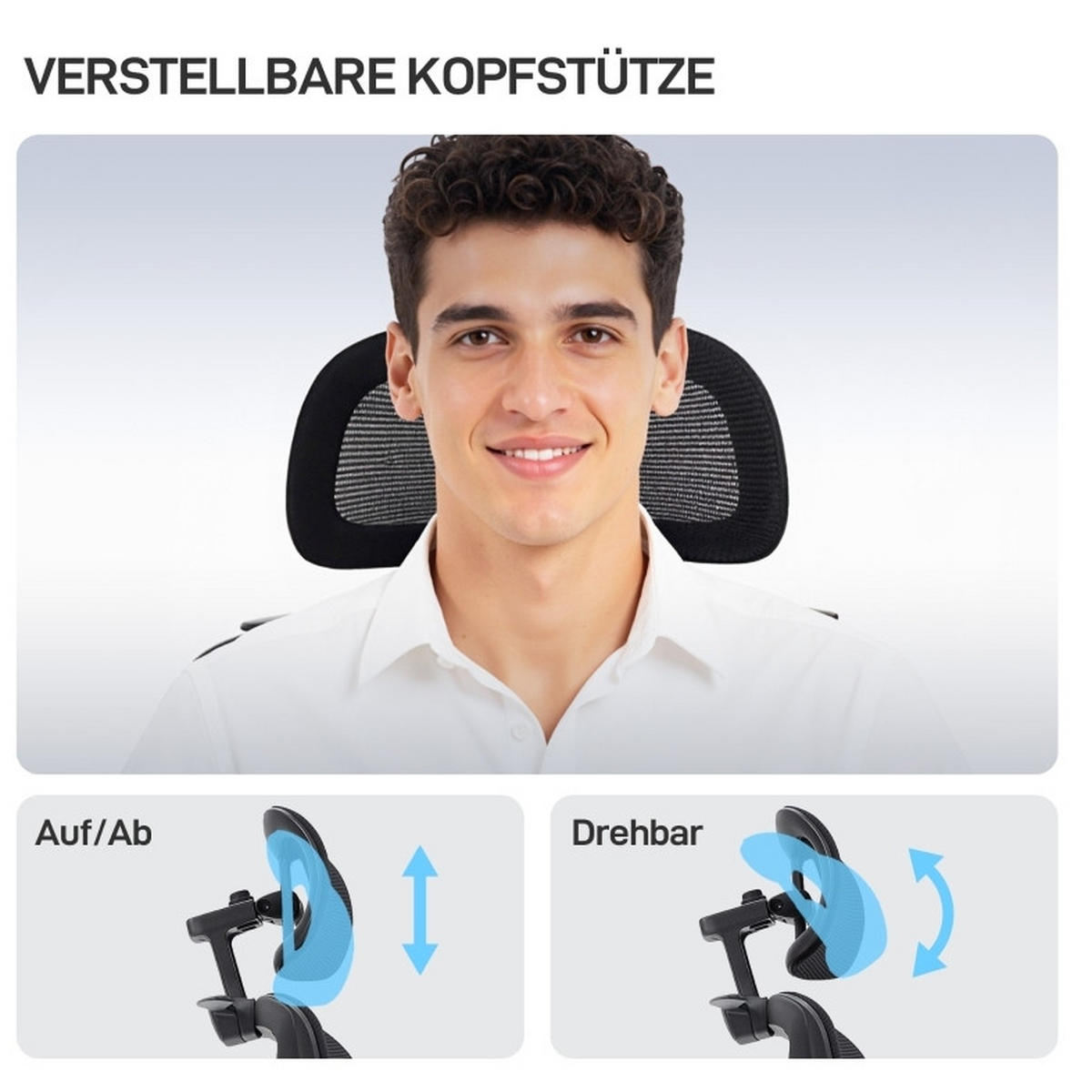 BÜROSTUHL in Schwarz 73x75x128 cm mit Netzrückenlehne, verstellbarer Kopfstütze und Fußstütze - Schwarz, Kunststoff (75/128/73cm) - IVMEU