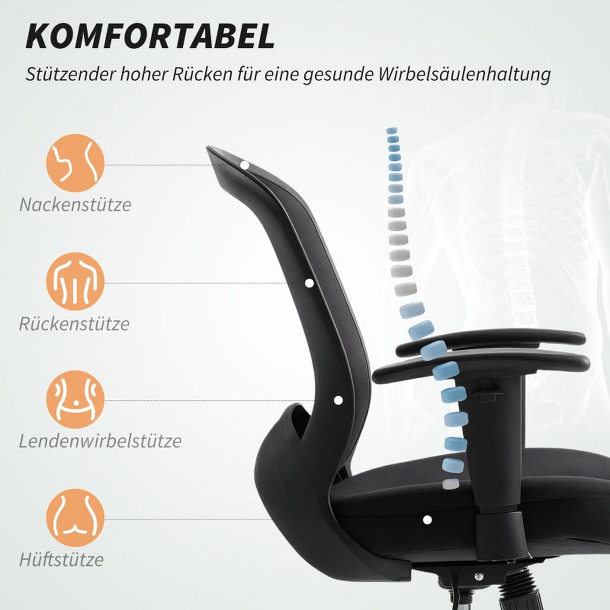 DREHSTUHL 65/59/92,5-102,5 cm, atmungsaktiver Netzrücken, höhenverstellbar und drehbar, Schwarz - Schwarz, Kunststoff (59/102.5/65cm) - Redom