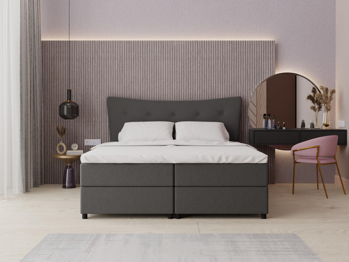BOXBETT Nevada 180 x 200 cm Doppelbett mit hochwertiger Bonell-Matratze und Topper - Dunkelgrau - Dunkelgrau, Holz (180/200cm) - Panda Möbel