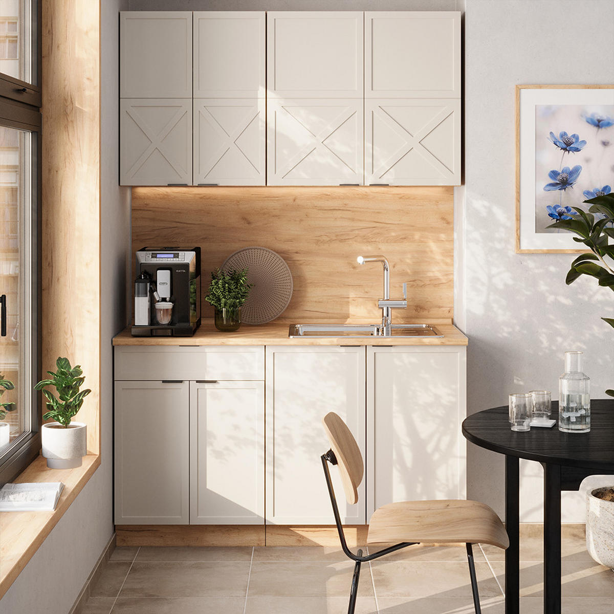 SINGLEKÜCHE Fame-Line GrauBeige/Goldkraft Eiche 140 cm ohne AP - Honigeiche/Grau, Holzwerkstoff (140/81.6/46cm) - Vicco