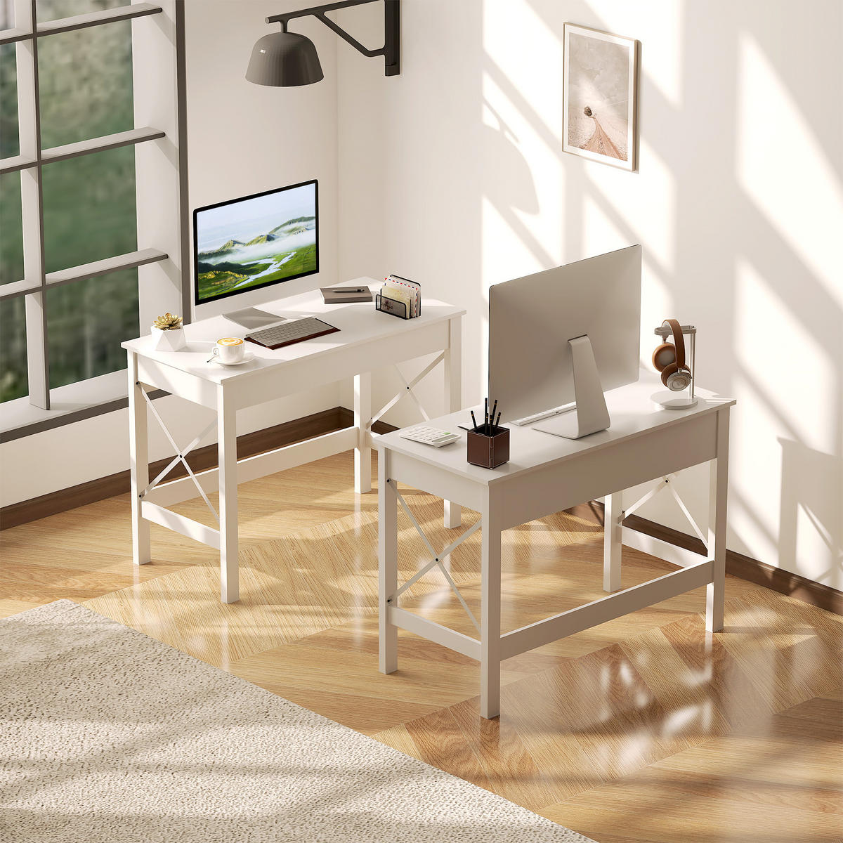 COMPUTERTISCH Weiß mit X-förmigen Metallstreben 105/50/76 cm - Weiß, Holzwerkstoff (50/105/76cm) - PANGIVO