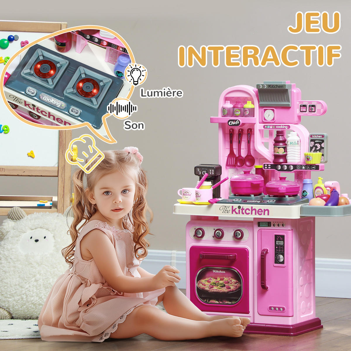 SPIELKÜCHE DE-18733 mit Licht & Sound, 33-teilig Rosa - Pink, Kunststoff (53/22/69cm) - ComfortXL