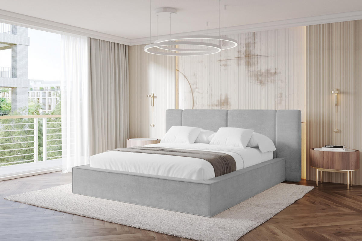 POLSTERBETT mit Bettkasten und Lattenrost, Boxbett ohne Matratze - RIVO 180x200 Grau - Hellgrau, Holzwerkstoff/Textil (180/200cm) - ALTDECOR